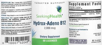 Photo of the Seeking Health Hydrox-Adeno B12 2,000 mcg label