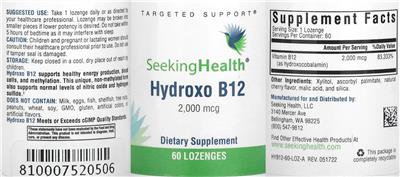 Photo of the Seeking Health Hydroxo B12 2,000 mcg label