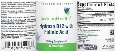 Photo of the Seeking Health Hydroxo B12 with Folinic Acid label
