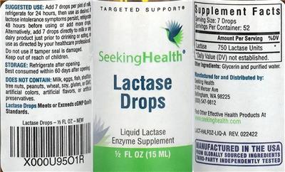 Photo of the Seeking Health Lactase Drops label