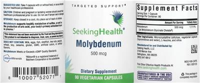 Photo of the Seeking Health Molybdenum 500 mcg label