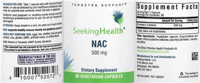 Photo of the Seeking Health NAC 500 mg label