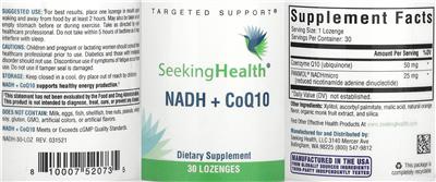 Photo of the Seeking Health NADH + CoQ10 label