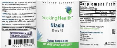 Photo of the Seeking Health Niacin 50 mg NE label