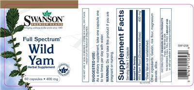 Photo of the Swanson Premium Brand Full Spectrum Wild Yam 400 mg label