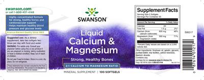 Photo of the Swanson Liquid Calcium & Magnesium label