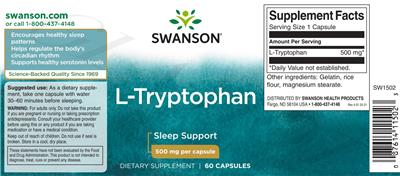 Photo of the Swanson L-Tryptophan 500 mg label