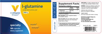 Product label for L-Glutamine 500 mg