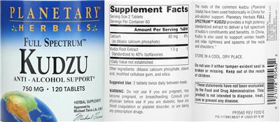 Photo of the Planetary Herbals Full Spectrum Kudzu 750 mg label