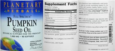 Photo of the Planetary Herbals Full Spectrum Pumpkin Seed Oil 1,000 mg label