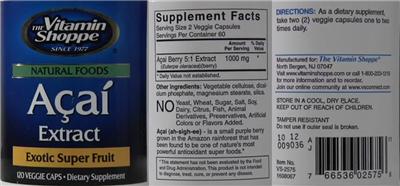 Photo of the The Vitamin Shoppe Acai Extract label