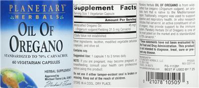 Photo of the Planetary Herbals Oil Of Oregano label