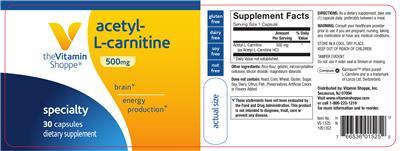Photo of the The Vitamin Shoppe Acetyl-L-Carnitine 500 mg label