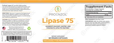 Photo of the ProEnzol Lipase 75 label