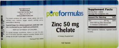 Photo of the PureFormulas Zinc 50 mg Chelate label