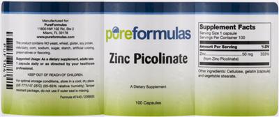 Photo of the PureFormulas Zinc Picolinate label