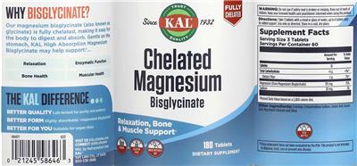Photo of the KAL Chelated Magnesium Bisglycinate label