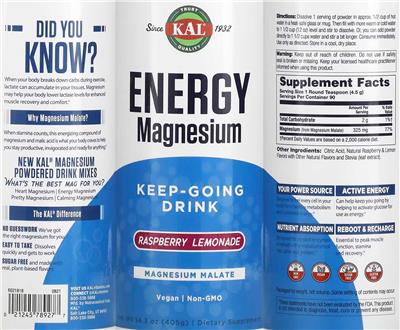 Photo of the KAL Energy Magnesium Raspberry Lemonade label