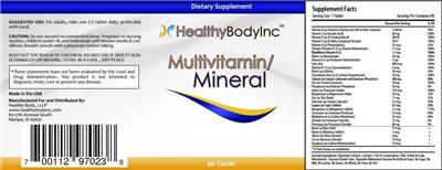 Photo of the HealthyBodyInc Multivitamin/Mineral label