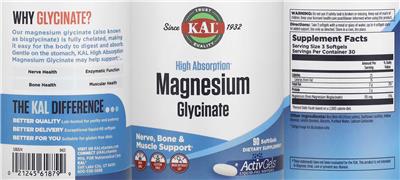 Photo of the KAL High Absorption Magnesium Glycinate label