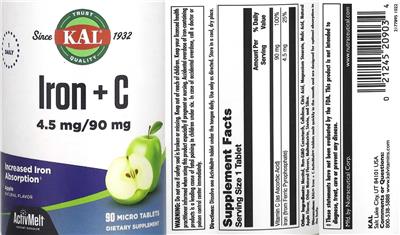 Photo of the KAL Iron + C 4.5 mg/90 mg Apple label