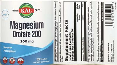 Photo of the KAL Magnesium Orotate 200 label