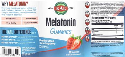 Photo of the KAL Melatonin Gummies Strawberry label