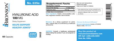 Photo of the Bronson Laboratories Hyaluronic Acid 100 mg label