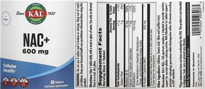 Photo of the KAL NAC+ 600 mg label