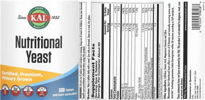 Photo of the KAL Nutritional Yeast Tablets label