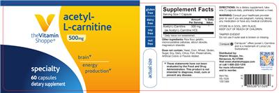 Photo of the The Vitamin Shoppe Acetyl-L-Carnitine 500 mg label
