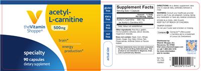 Photo of the The Vitamin Shoppe Acetyl-L-Carnitine 500 mg label