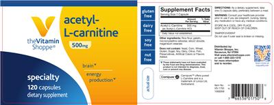 Photo of the The Vitamin Shoppe Acetyl-L-Carnitine 500 mg label