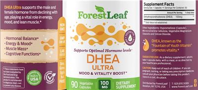 Photo of the ForestLeaf DHEA Ultra 100 mg label