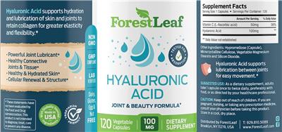 Photo of the ForestLeaf Hyaluronic Acid 100 mg label