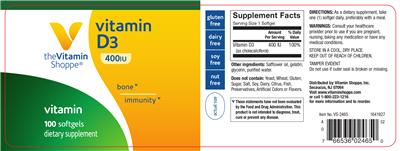 Photo of the The Vitamin Shoppe Vitamin D3 400 IU label