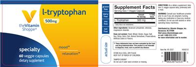 Photo of the The Vitamin Shoppe L-Tryptophan 500 mg label