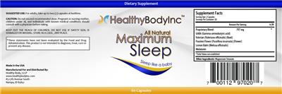 Photo of the HealthyBodyInc All Natural Maximum Sleep label