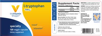 Photo of the The Vitamin Shoppe L-Tryptophan 500 mg label