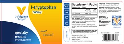 Photo of the The Vitamin Shoppe L-Tryptophan 1000 mg label