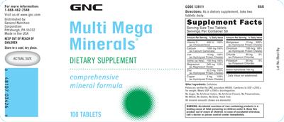 Photo of the GNC Multi Mega Minerals label