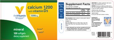 Photo of the The Vitamin Shoppe Calcium 1200 With Vitamin D3 label