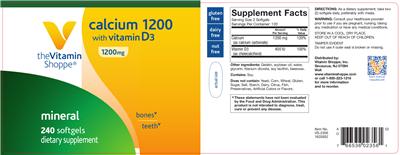 Photo of the The Vitamin Shoppe Calcium 1200 With Vitamin D3 1200 mg label