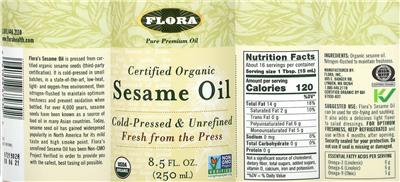 Photo of the Flora Certified Organic Sesame Oil label