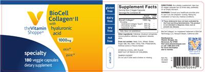 Photo of the The Vitamin Shoppe BioCell Collagen II with Hyaluronic Acid 1000 mg label