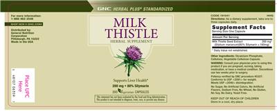 Product label for Milk Thistle 200 mg