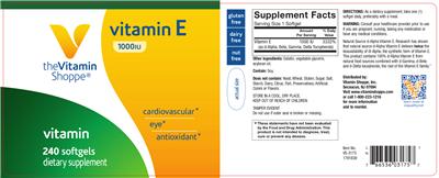 Photo of the The Vitamin Shoppe Vitamin E 1000 IU label