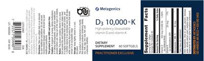 Photo of the Metagenics D3 10,000 + K label