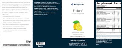 Photo of the Metagenics Endura Lemonade Flavor label