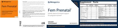 Photo of the Metagenics Fem Prenatal label